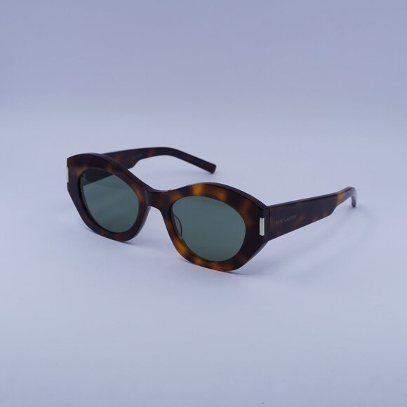 Saint Laurent SL639 003 Sunglasses Havana Geometric Frame, Green Lenses - Picture 1 of 12